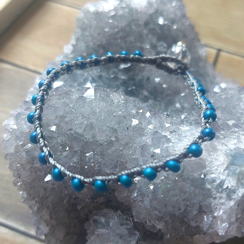 Handcrafted Bead Crochet Bracelet in Teal